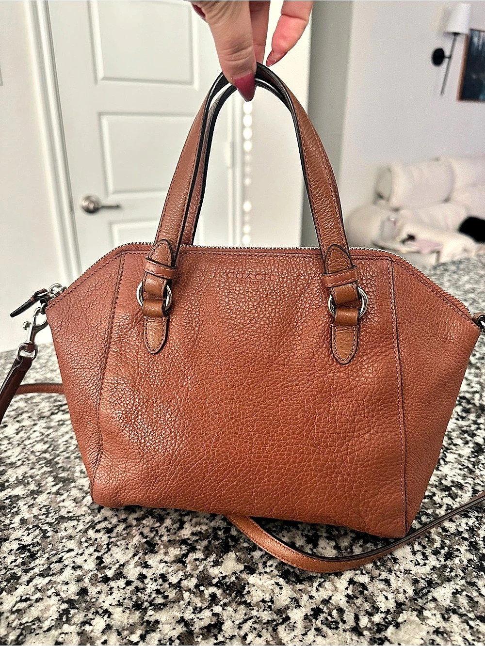 Coach Small Kelsey Saddle Brown Pebbled Leather Satchel Crossbody Bag